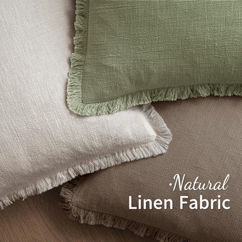 Image of MIULEE Decorative Lumbar Throw Pillow Covers Neutral Linen Fringe Throw Pillows Set of 2 Cocoa Brown Boho Farmhouse Cushion Covers for Couch Sofa Bed Living Room Fall Home Decor 12x20 Inch