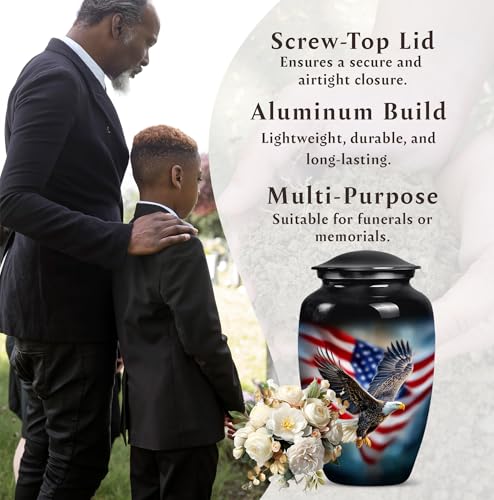 Image of American Flag with Eagle Urn for Ashes Women -Patriotic Cremation Urns Men