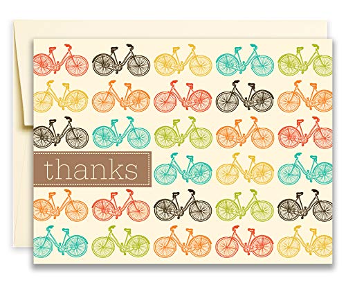 20 Thank You Greeting Cards - Fun Pop Hued Bicycles on Cream