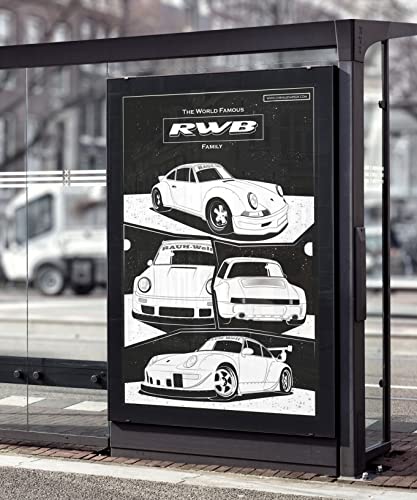 ART POSTER - Porsche RWB Family - Size 24'' x 36'' - Illustration of RWB 964, 930, 993, 996, carrera, gt2, gt3, 911, cs for garage wall art