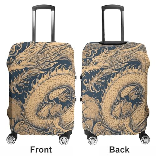 Blue Oriental Dragon Luggage Cover, Washable Elastic Suitcase Cover Protector Fit 18-32 Inch Luggage3