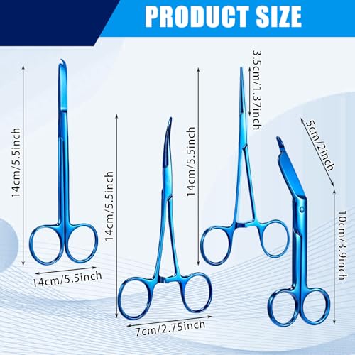 Image of BBTO Hemostat Curved and Straight Hemostat Forceps Piercing Pliers Forceps, Stainless Steel Straight and Curved Pliers, Fishing Tweezer(Blue,4 Pcs)