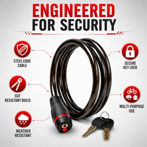 Image of Kandid Heavy Duty Steel Cable Helmet Lock for Men Bike with π²π³π°πΊ Length π΄πΊπΊ Thickness & Integrated Dust Cover with 2 Keys | Cycle Lock for Bicycle | Easy to Operate & Water Resistant