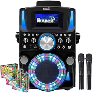 Groovebox Bluetooth CDG Karaoke Machine. Built in Screen & Disco Lights. Includes Songs & Microphones (Wireless Microphones + 600 Songs)
