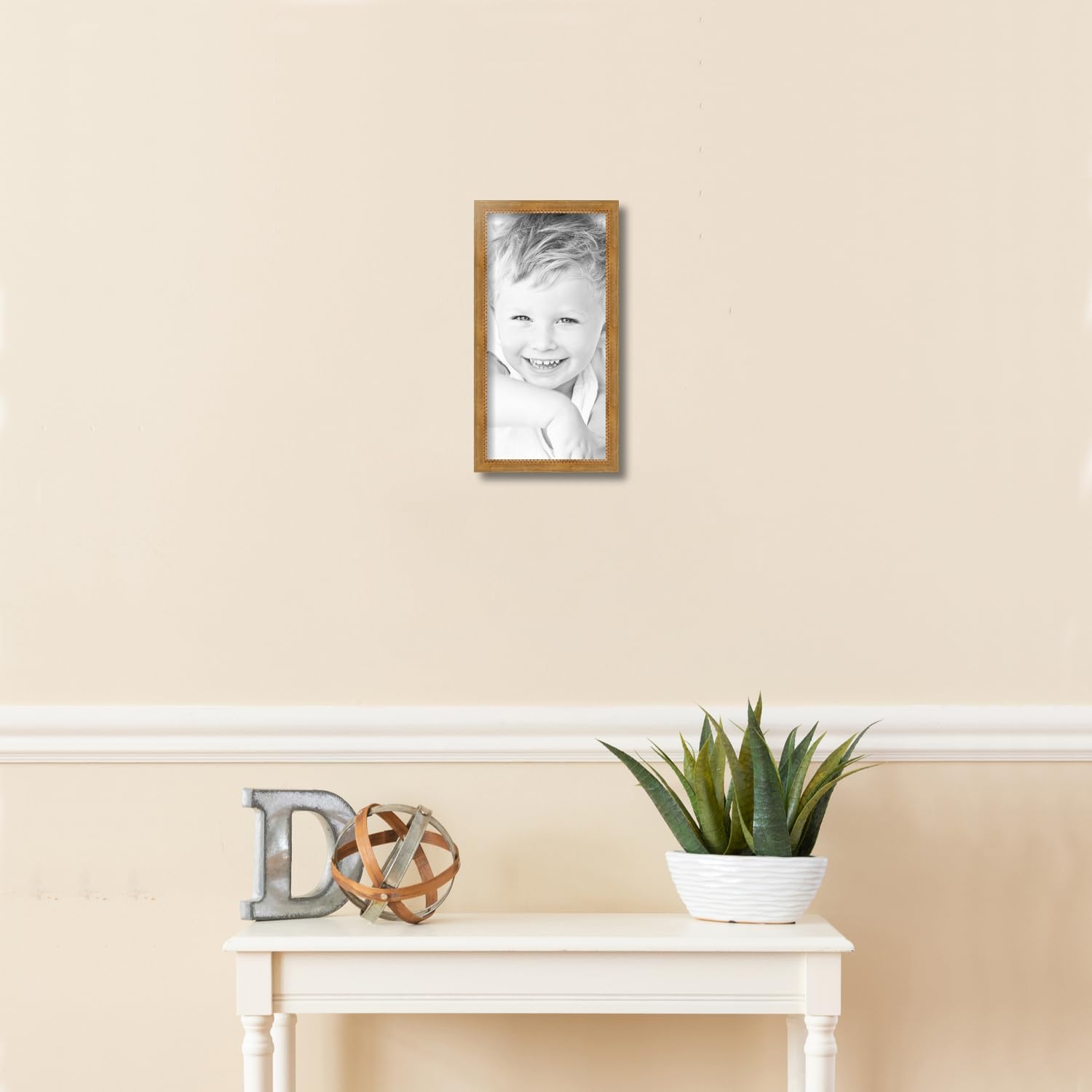 ArtToFrames 7x14 Inch Gold Picture Frame, This 0.75 Inch Custom Wood Poster Frame is Gold Square with Beads - Comes with Regular Glass and Corrugated Backing (2WOMOM84038-7x14)