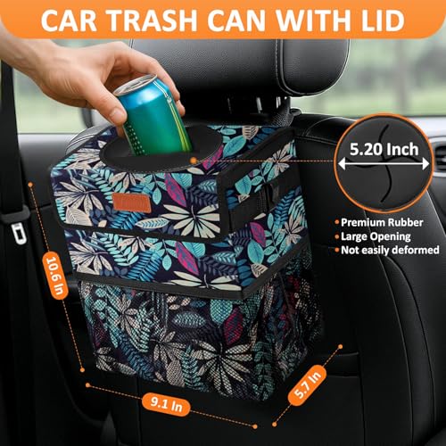 Image of Car Trash Can for Car Cute, Vankor Car Trash Bag Bin Hanging Waterproof Automotive Car Garbage Cans Leak Proof Vehicle Trash Can Colorful Leaves