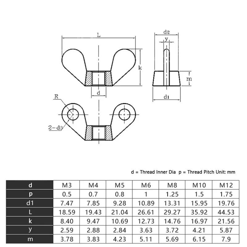 1/3/5pcs M3 M4 M5 M6 M8 M10 M12 304 Stainless Steel Wing Nut Thumb Butterfly Claw Nut Ingot Nut(5pcs,M6)