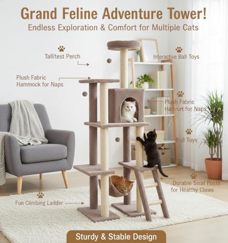 Image of Wudyhub Cat Tree Indoor Climbing Activity Tower with Scratching Posts | Cat-31-Brown | 67x48x63 cm