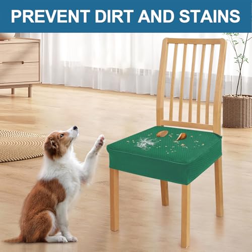 Image of Smiry Waterproof Seat Covers for Dining Room Chairs, No Rear Covers | Stretch Jacquard Removable Washable Chair Seat Slipcovers Protector, Set of 2, Chritsmas Green