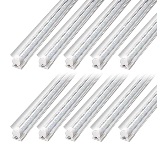 Image of Barrina T8 LED Shop Lights 4FT, 40W 5500LM 6500K, 10 Pack High Output Tube | 4 Foot for Garage Workshop and Workbench, Super Bright White, Ceiling& Hanging, Linkable to 6, Aluminum, V Shape, Clear Cover