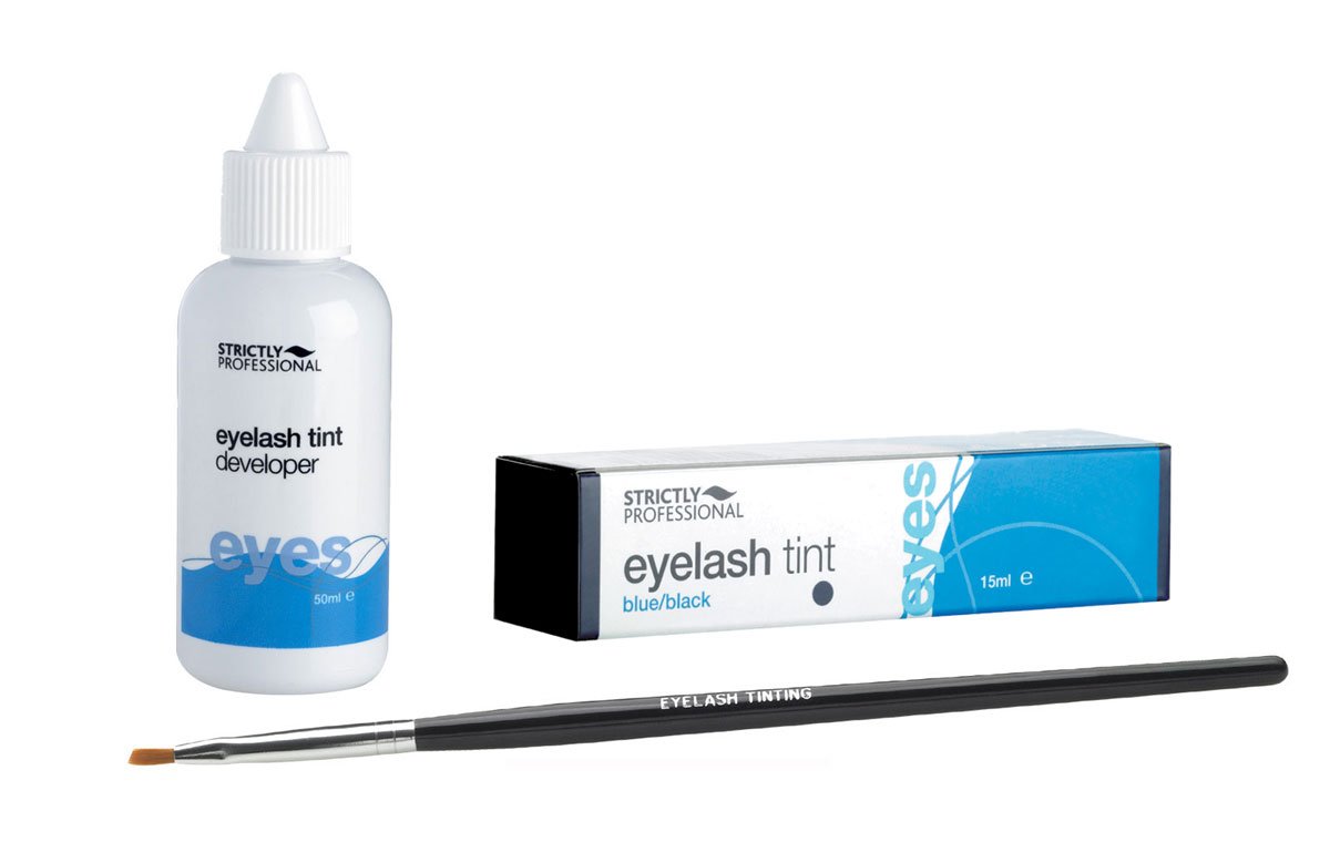 Eye Lash / Brow Tinting Dye Kit - 3 Piece - Tint, Developer & Brush (Blue / Black) by essentialbeautycare