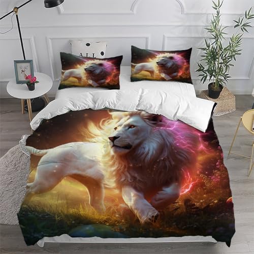 Housse de couette lion blanc microfibre抗皱 200x200cm parure lit double facile à laver