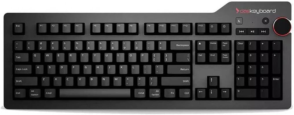 Das Keyboard 4 Professional for Mac Wired Mechanical Keyboard, Cherry MX Blue Mechanical Switches, 2-Port USB 3.0 Hub, Volume Knob, Aluminum Top (104 Keys, Black)
