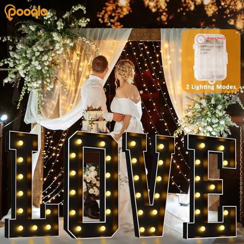 Image of Pooqla 4 FT Marquee Light Up Letters, Black Marquee Letter Lights 4 Feet Tall, Giant Letter Sign Big Mosaic Letters for Balloons Birthday Party Anniversary Wedding Decorations, Warm White Letter R
