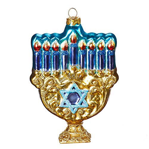 The Bridge Collection Glittered Glass Menorah Ornament