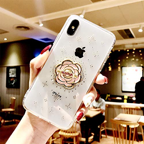 DMaos Xs Max Case with Ring Holder, Embed Diamonds Design for Women, Soft TPU Crystal Clear Slim Cover with Rhinestone Kickstand - Flower 4.2+28