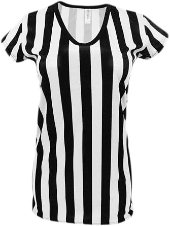 Womens Referee V-Neck Shirt Striped Top Halloween Costume Official Ref Uniform