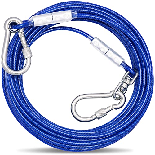 Green Dog Tie Out Cable Leash,3/6/9/15m Dog Runner For Yard Steel Wire Dog Cable With Durable Superior Clips Dog Chains For Outside Dog Lead For Small