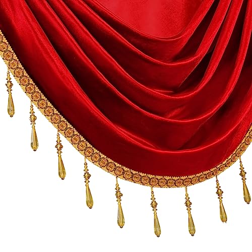 Cenefas de cortina de terciopelo para sala de estar, decoración sofisticada en rojo borgoña ELKCA 5
