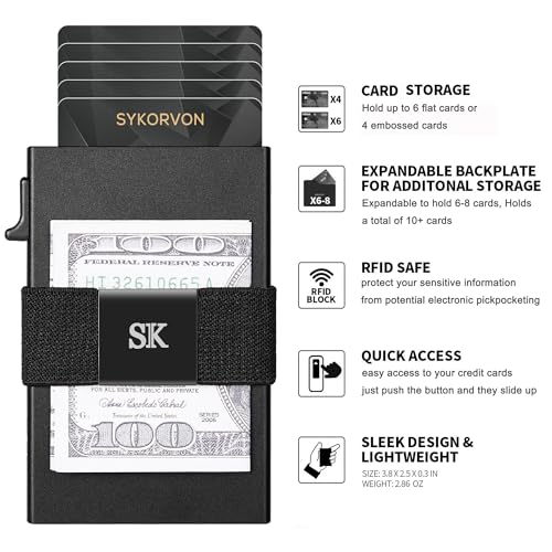 Minimalist Card Holder Wallet for Men, Aluminum Slim Metal Wallet with Money Band, RFID Blocking Pop Up Wallet, Holds 12+ Cards Plus Cash…4