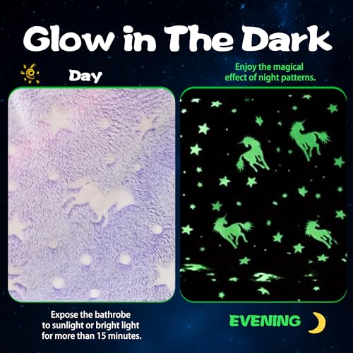 Girls Fleece Hooded Robes Soft Bathrobe for Kids - Glow in the Dark Unicorn Gifts for Girls, 3-14 Years4