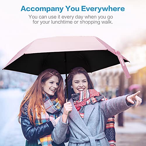 Tradmall Mini Travel Umbrella, Portable Lightweight Compact Parasol With 95% Uv Protection For Sun & Rain, Pink #TOP5