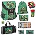 LEGO Ninjago Easy Schulranzen-Set 9tlg. Green Spinjitzu mit Federmappe gefüllt, Turnbeutel, Dose, Flasche, große Sporttasche und Regenschutz grüner Ninja Lloyd