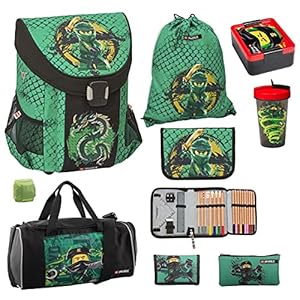 Familando Lego Ninjago Easy Schooltassenset, 5-delig URBAN Spinjitzu met etui gevuld, gymtas, grote sporttas en regenbescherming