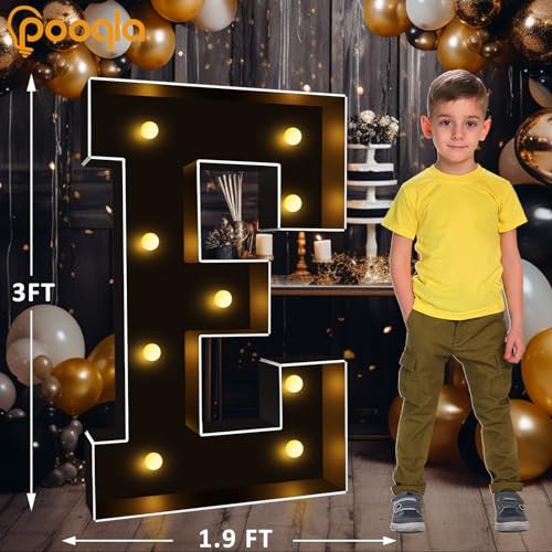 Image of Pooqla 3FT Marquee Light Up Letters, Black Large Letter E Party Decorations | LED Marquee Letters 3 Feet Tall, Black Giant Mosaic Letters Gift for Boys Men Birthday Anniversary Wedding Decoration