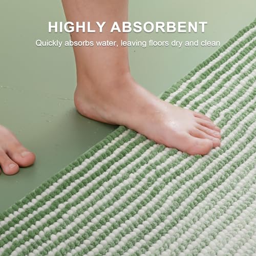Bathroom Rugs and Mats Sets, 2 Piece Thick Absorbent Chenille Bath Mat Rug Set Non Slip, Soft Shaggy Bath Room Floor Mats for Bathroom, Machine Washable (Light Green, 24" x 70" Plus 20" x 32")