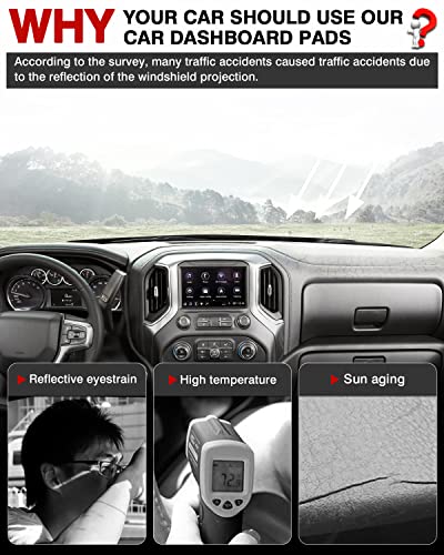 Image of Autorder Dashboard Cover Mat for 2014-2018 Chevy Chevrolet Silverado /GMC Sierra 1500, 2015-2019 Silverado /GMC Sierra 2500HD 3500HD Accessories Dash Cover Flannel Sunshade Glare UV Rays Protector