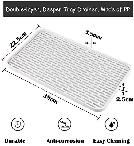SOSMAR Drainer with Drip Tray - 39 x 22.5cm Dish Drain Board Mat - Water Drip Tray Holder for Fridge Fruit Cup Mug Utensil Bathroom Accessories, Coffee Tea Trays