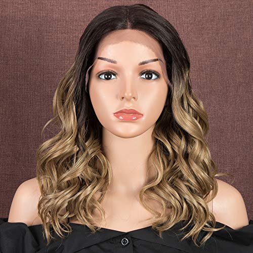 Style Icon Perücke mit Filmansatz 44cm Lace Front Wigs Curly Wellige Ombre Brauen Perücken für Frauen Mittelscheitel Kunstfaser synthetische Faser 130 % Dichte Cover