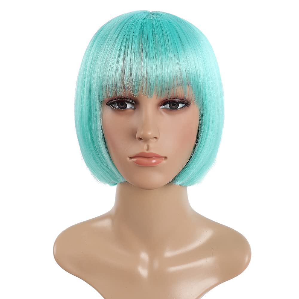 SYXLCYGG Bob Wig Short Wig Women's Costume Wigs Sky Blue Flame Retardant 10" Straight Silky Fluffy Synthetic Black Hair Wig With Bangs Brown Girl Cosplay Colorful Blonde Much Colors (Free Wig Cap)