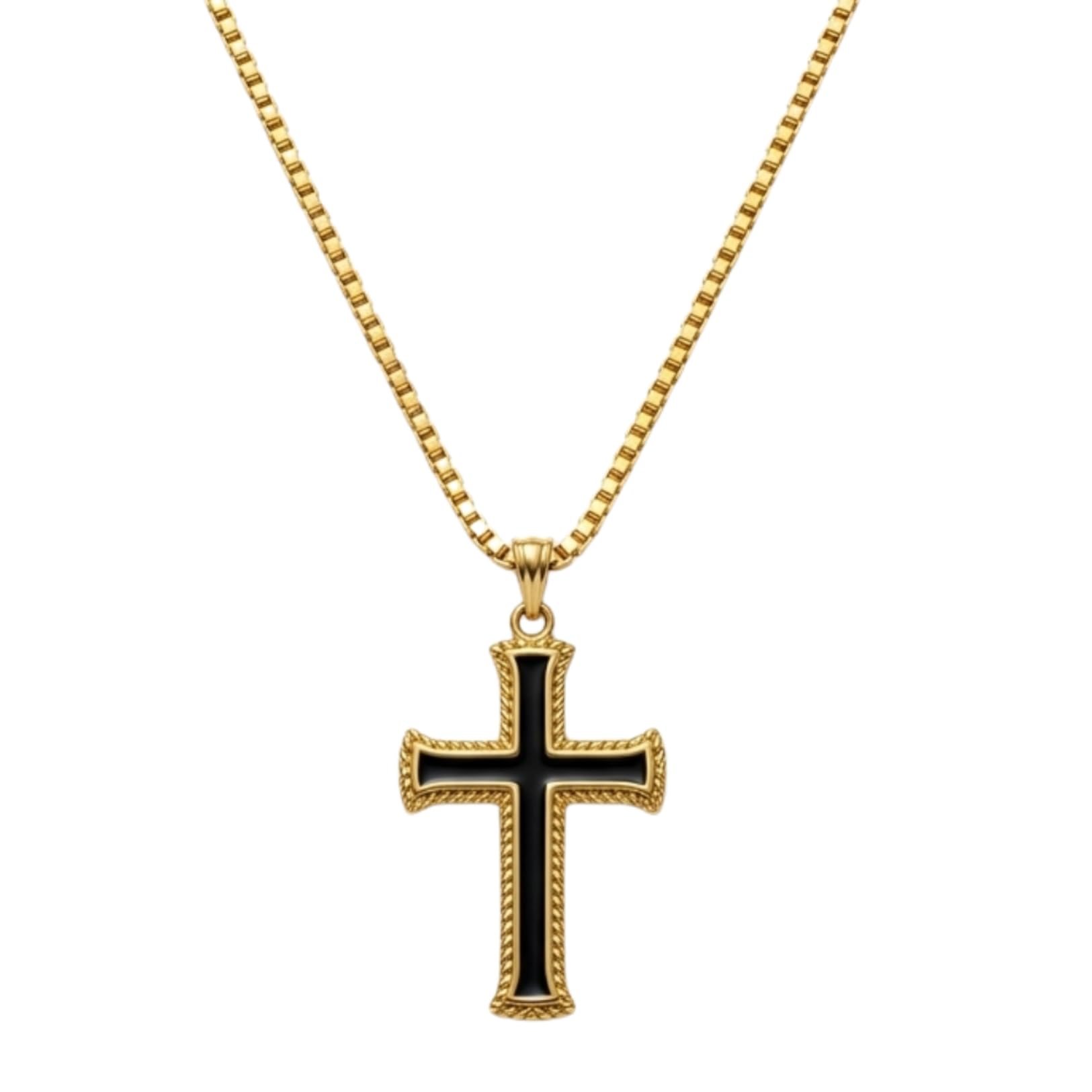 Gold Plated Cross Pendant Necklace for Men and Women Black Enamel Crucifix Locket with Box Chain Religious Spiritual Fashion Jewellery for Boys & Girls-image-24