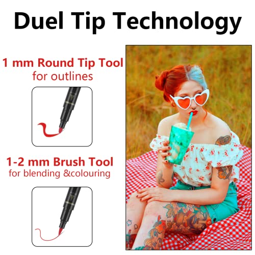 Jim&Gloria Body Art Tattoo Pen Dual Tip 10 Colors Fake Tattoos Temporary Tattoo Kit For Men Women Sleeves Teen Girls Trendy Stuff For Birthday Friendsgiving Thanksgiving And Christmas Party Gifts #TOP3