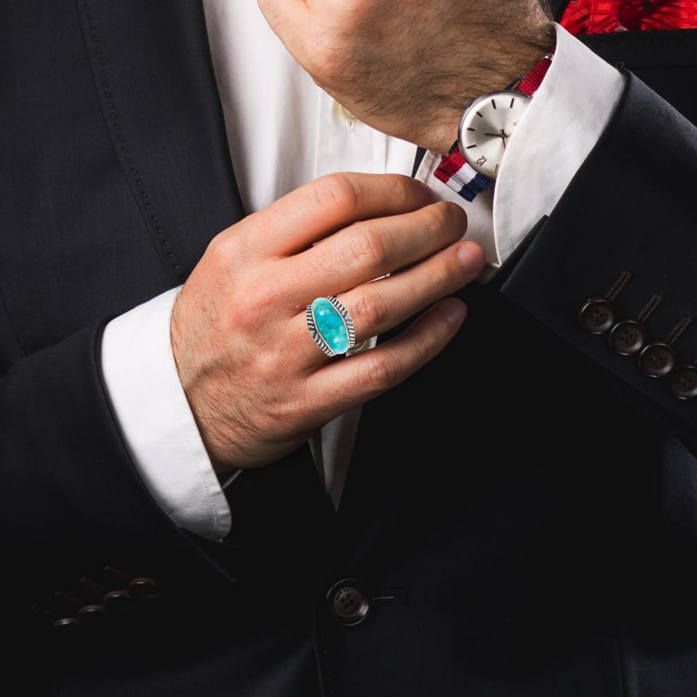 Turquoise Ring Sterling Silver 925 Genuine Gemstones Size 6 to 14 (for Women or Men) - Image 3