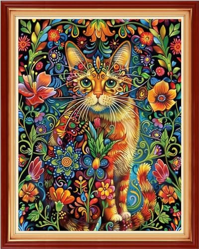 Image of Findvoor Stamped Cross Stitch Kits for Beginners Full Range of Cross Stitching Embroidery Pattern for Adults, 11CT DIY Needlepoint Embroidery Starter Kits-Colorful Cat 16x20 inch