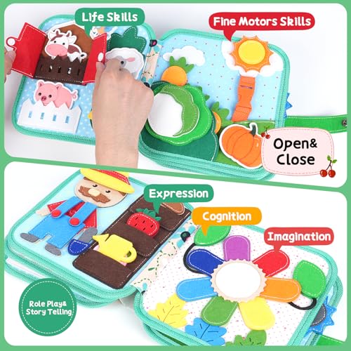 Image of Cobelae Busy Book for Toddlers 1-3, Montessori Toys for 1 Year Old | Felt Toddler Busy Board, Travel Toys for 1-3, Sensory Learning Quiet Activity Book, Gifts for Baby Age 1+