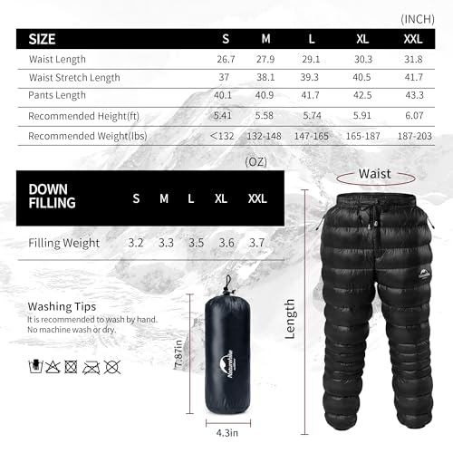 Image of Naturehike Down Pants,Men's Women's Puffy Pants,Winter Warm Outdoor Men Women Ski Snow Pants,Camping Hiking Pants