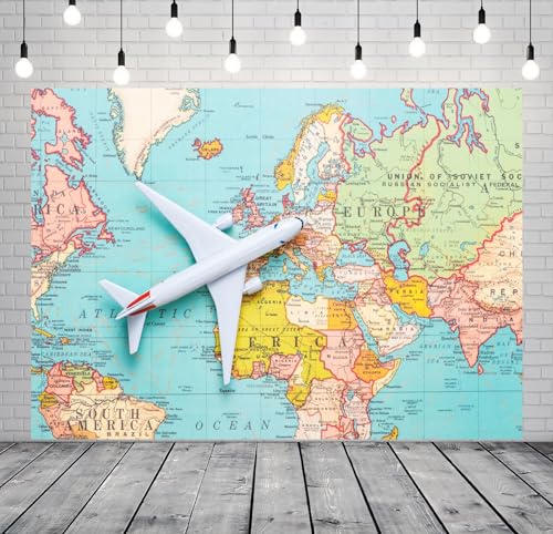 Fondo Fotográfico Tela 7x5FT Mapa Mundo BELECO miniatura 2