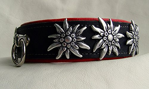 Hunde Halsband Leder Halsband 2 Farbig schwarz-rot 4 cm breit für Halsumfang 39-41 cm Edelweiß