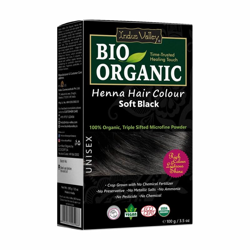 INDUS VALLEY 100% Organic Henna Hair Color (Soft Black)-100 g Pac...