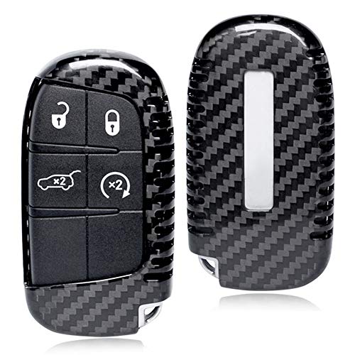 GZYF 1PC Carbon Fiber Auto Car Remote Key Case Cover Fits for Jeep Dodge Cherokee Renegade Charger Challenger