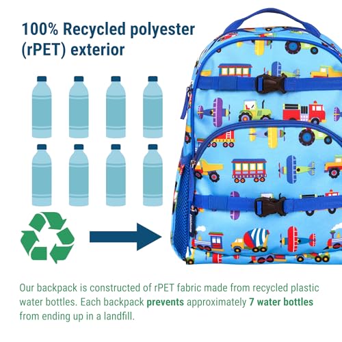 Wildkin ECO rPET 15-inch Kids Backpack – Sustainable, Padded, Adjustable – Trains, Planes & Trucks4