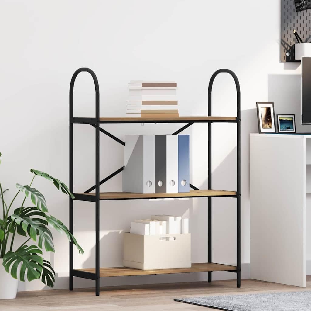 Estantería de roble artesanal, 80 x 30 x 109 cm, estantería moderna de material de madera con 3 estantes resistentes, versátil para sala de estar, estudio, almacenamiento elegante