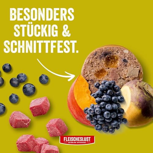 Fleischeslust Hundewurst | Ziege & Lamm mit Steckrübe, Kürbis & Heidelbeere | Futterbox (6x800g) | Nassfutter | schnittfest | getreidefrei | Alleinfuttermittel für ausgewachsene Hunde