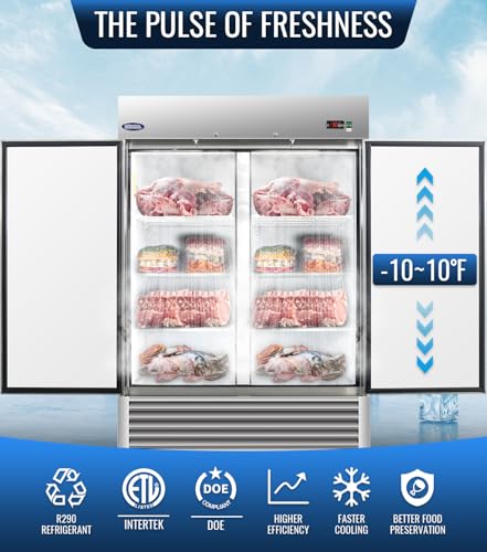 Image of 54 inch W Commercial Freezer, ETL Certified 49.6 Cu.ft Stainless Steel Reach-in Upright Freezer,Auto Defrost,Digital Temperature Control (-10F to 10F) Used to Restaurant,Bar,Shop