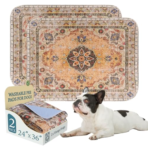 Image of Homimp Washable Pee Pads for Dogs, 2 Pack Reusable Puppy Pads Waterproof, Absorbent and Leakproof Dog Pee Pads, Non Slip Puppy Training Pads, Pet Mat for Floor,Crate,Couch,Whelping,Khaki, 24 inchx36 inch