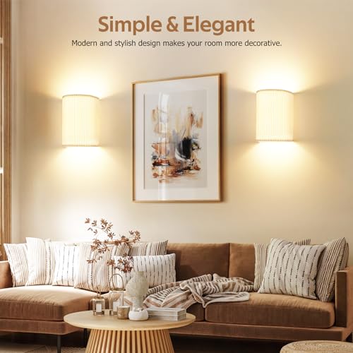 Image of Battery Operated Wall Sconces Set of Two, 3000mAh Battery Rechargeable RGB 3 Colors Temperature Dimmable Wall Lights Fixtures with Remote Wall Lamp Sconces for Bedroom Living Room